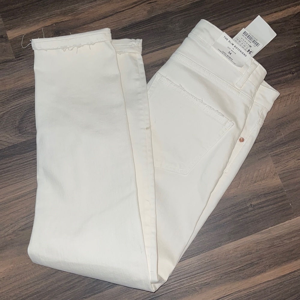 Zara Slim Boyfriend Midi Ankle White Jeans